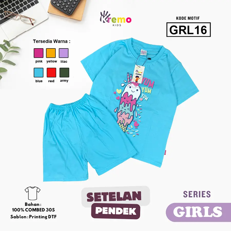 GRL16 - Setelan Kids Combed 30s Pendek [Varian: S (3-4 y) / Army]