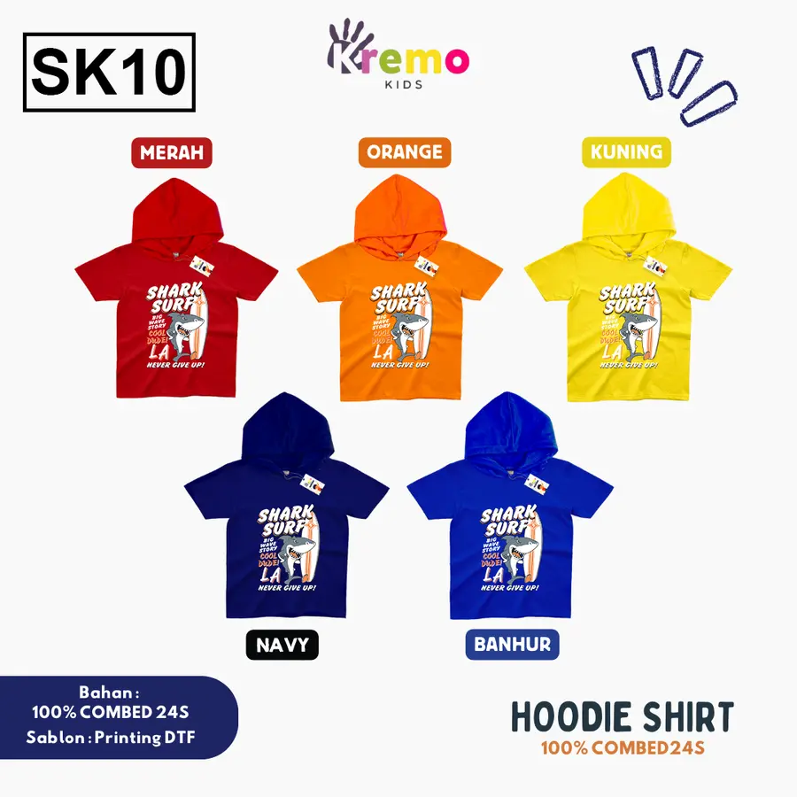 SK10 - Hoodie Kids Combed 24s Pendek [Varian: S (3-4 y) / Biru]