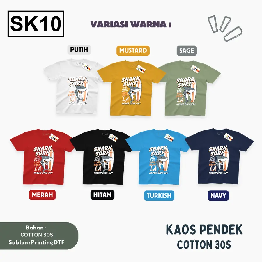 SK10 - Kaos Dewasa Cotton 30s Pendek [Varian: M / Biru Turkish]