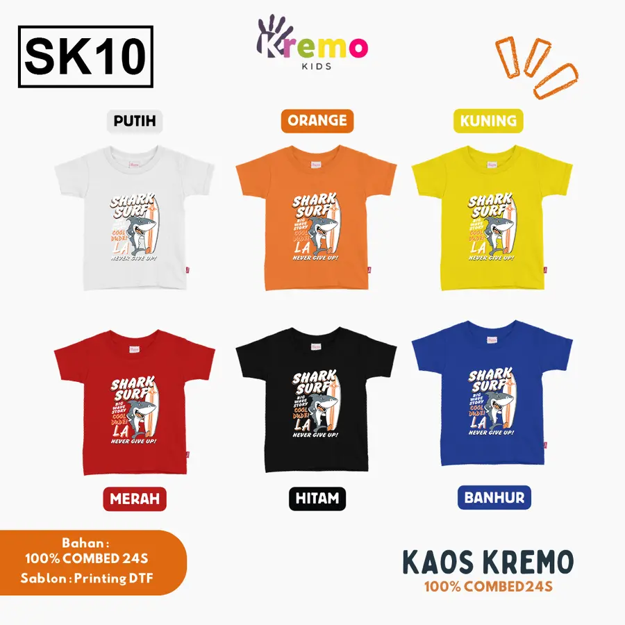 SK10 - Kaos Kids Combed 24s Pendek [Varian: S (3-4 y) / Biru]
