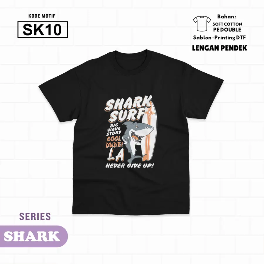 SK10 - Kaos Kids Soft Cotton Pendek [Varian: L (5-6 y) / Hitam]