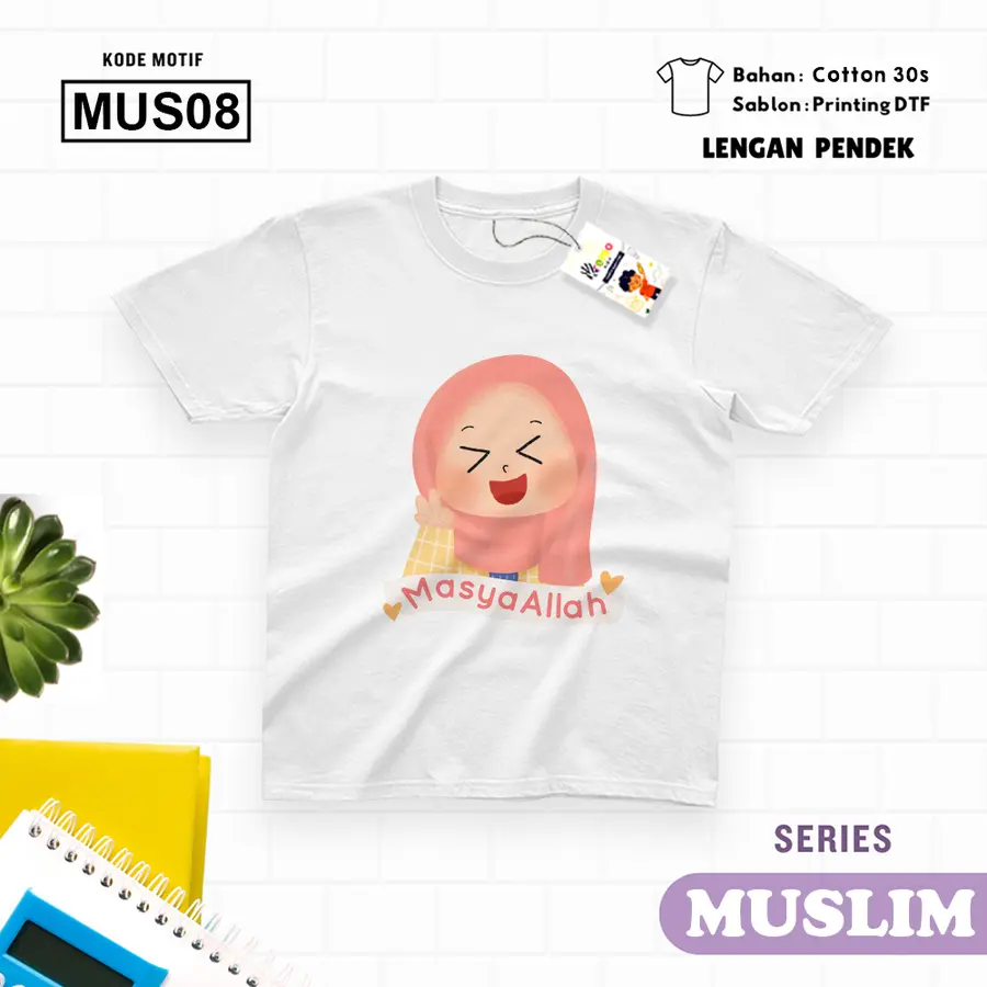 MUS08 - Kaos Kids/Junior Cotton 30s Pendek [Varian: S Kids (1-2 y) / Biru Turkish]