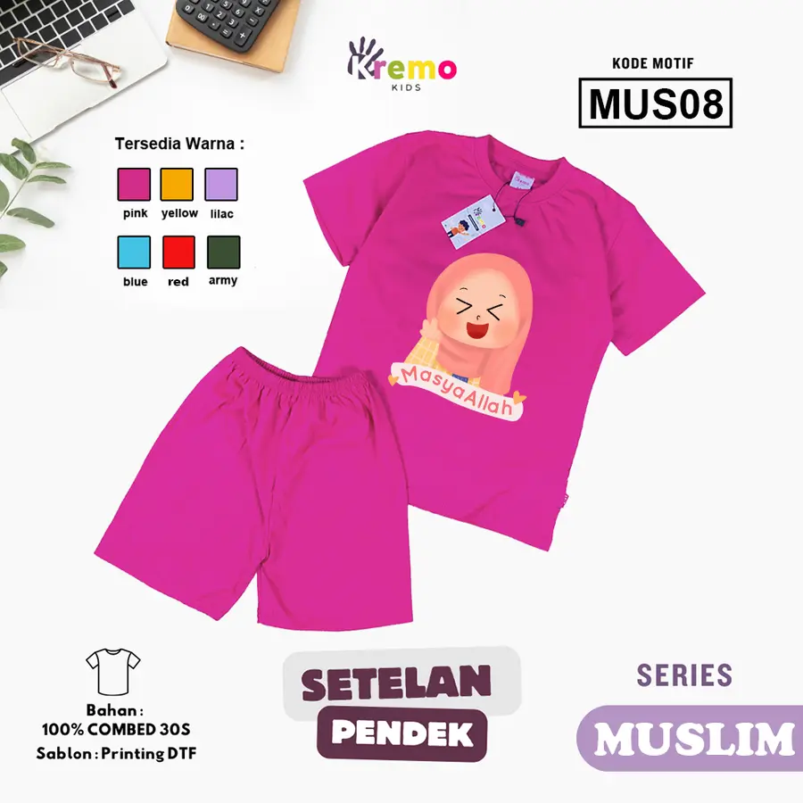 MUS08 - Setelan Kids Combed 30s Pendek [Varian: S (3-4 y) / Army]