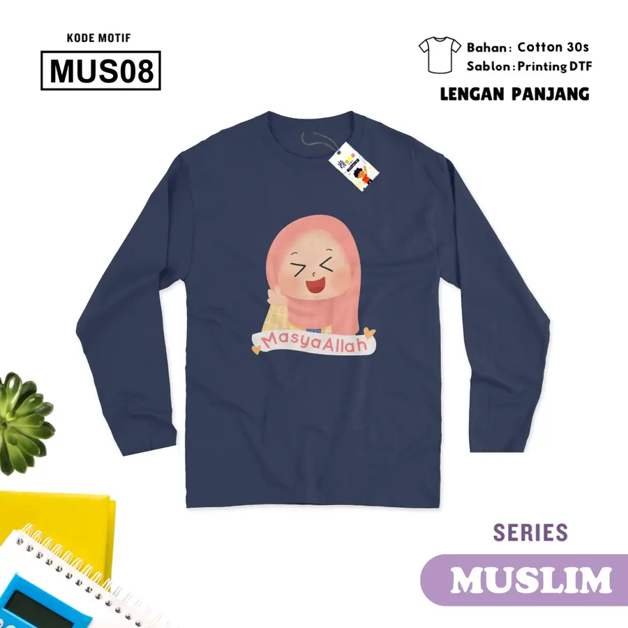 MUS08 - Kaos Dewasa Cotton 30s Panjang [Varian: M / Hitam]