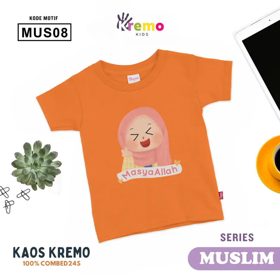 MUS08 - Kaos Kids Combed 24s Pendek [Varian: S (3-4 y) / Biru]