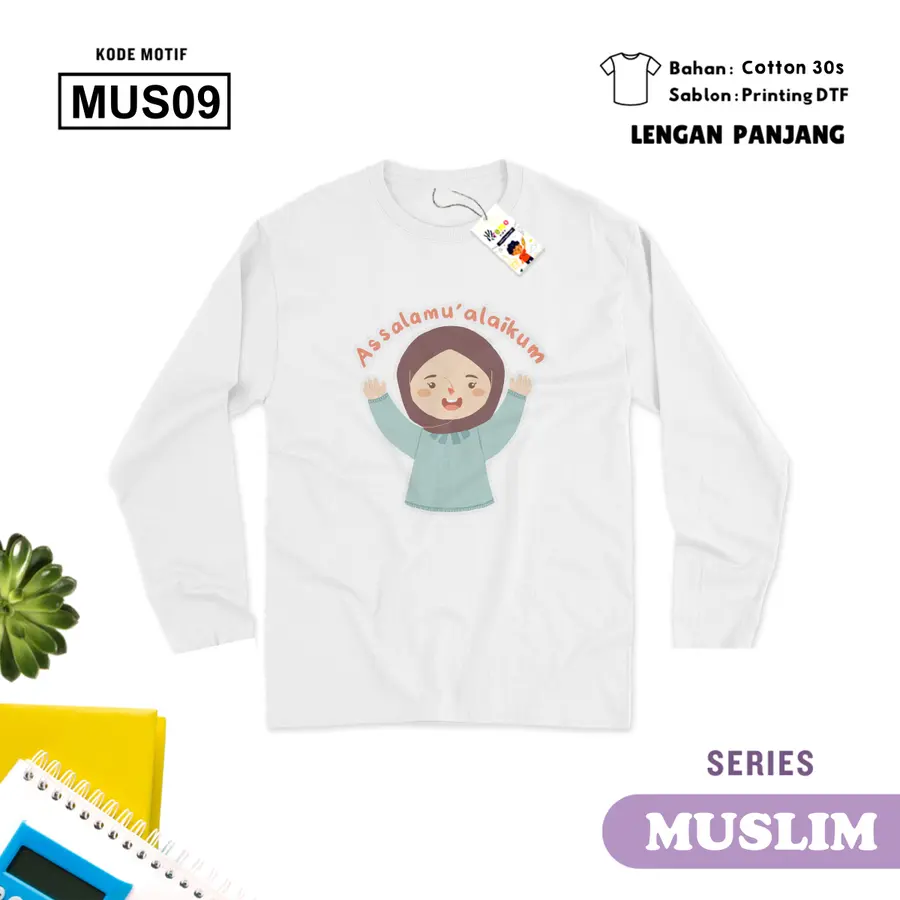 MUS09 - Kaos Dewasa Cotton 30s Panjang [Varian: M / Hitam]