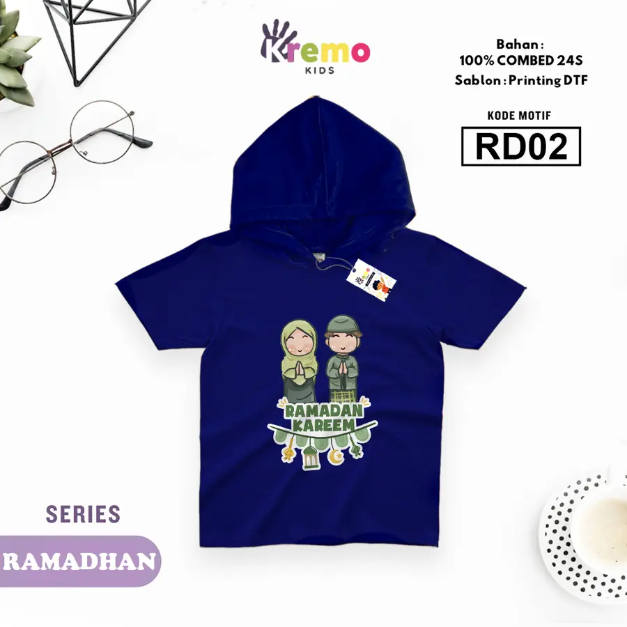RD02 - Hoodie Kids Combed 24s Pendek [Varian: S (3-4 y) / Biru]