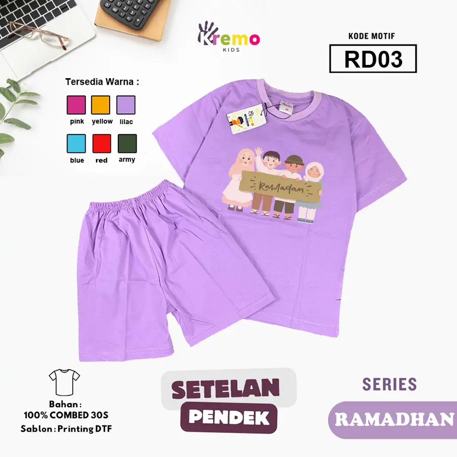 RD03 - Setelan Kids Combed 30s Pendek [Varian: S (3-4 y) / Army]