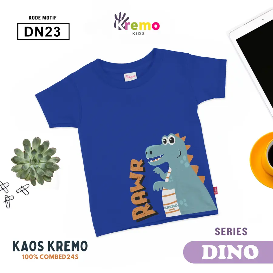 DN23 - Kaos Kids Combed 24s Pendek [Varian: S (3-4 y) / Biru]