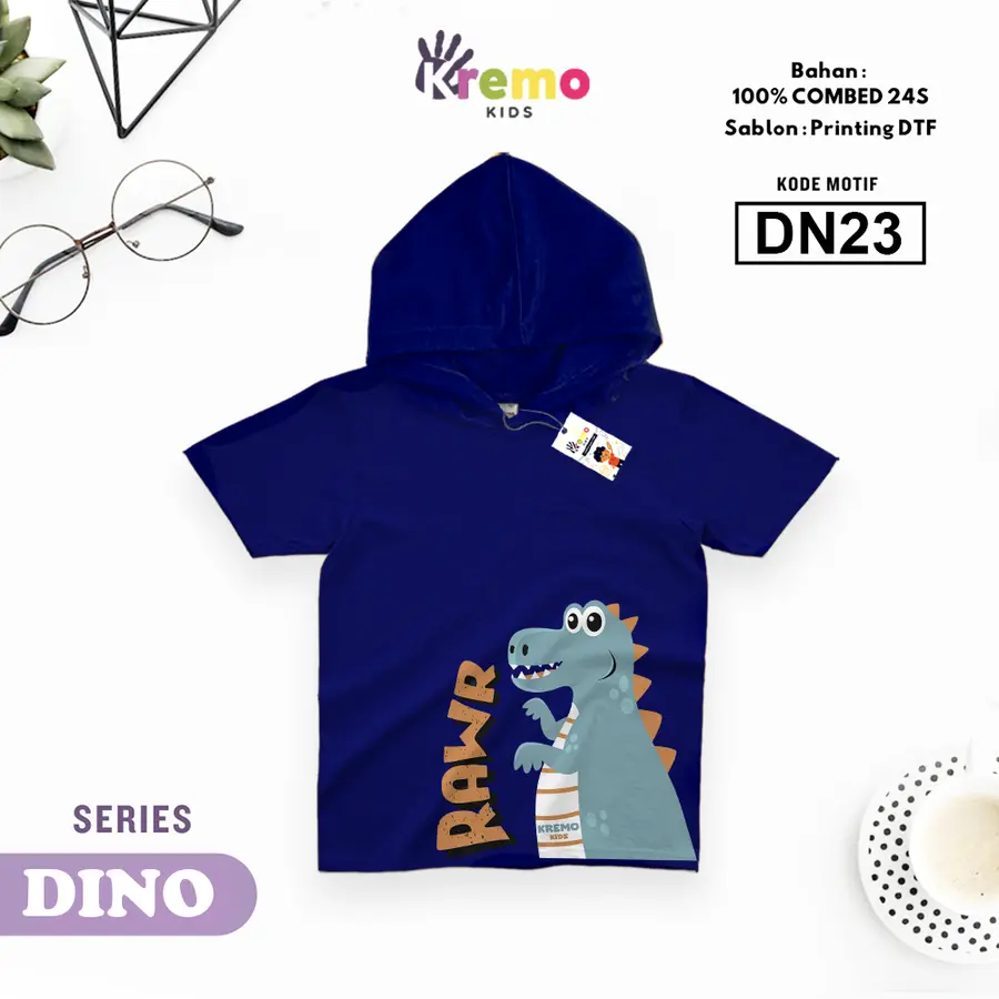 DN23 - Hoodie Kids Combed 24s Pendek [Varian: S (3-4 y) / Biru]