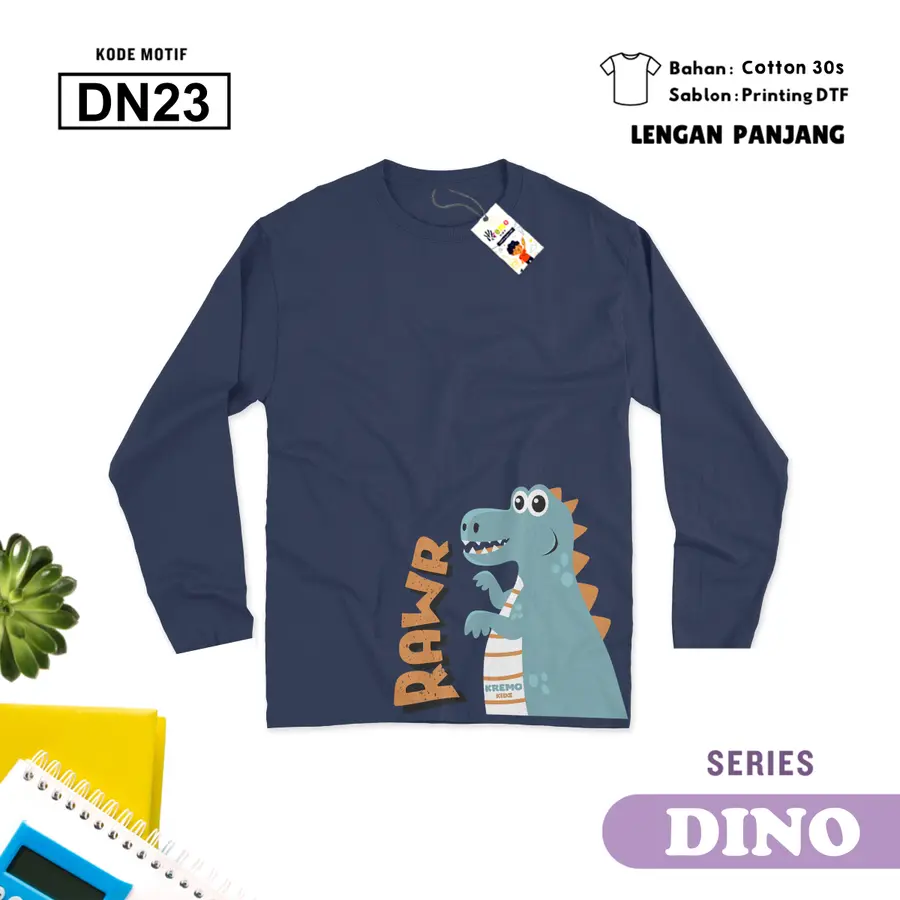 DN23 - Kaos Kids/Junior Cotton 30s Panjang [Varian: S Kids (1-2 y) / Biru Turkish]