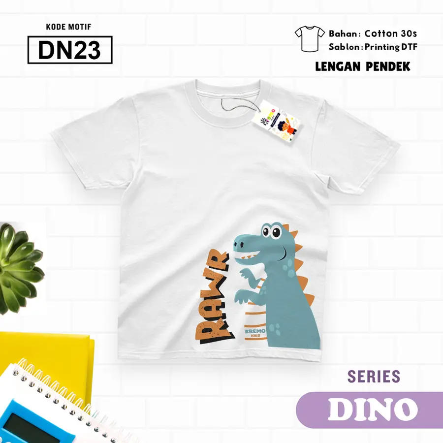 DN23 - Kaos Kids/Junior Cotton 30s Pendek [Varian: S Kids (1-2 y) / Biru Turkish]
