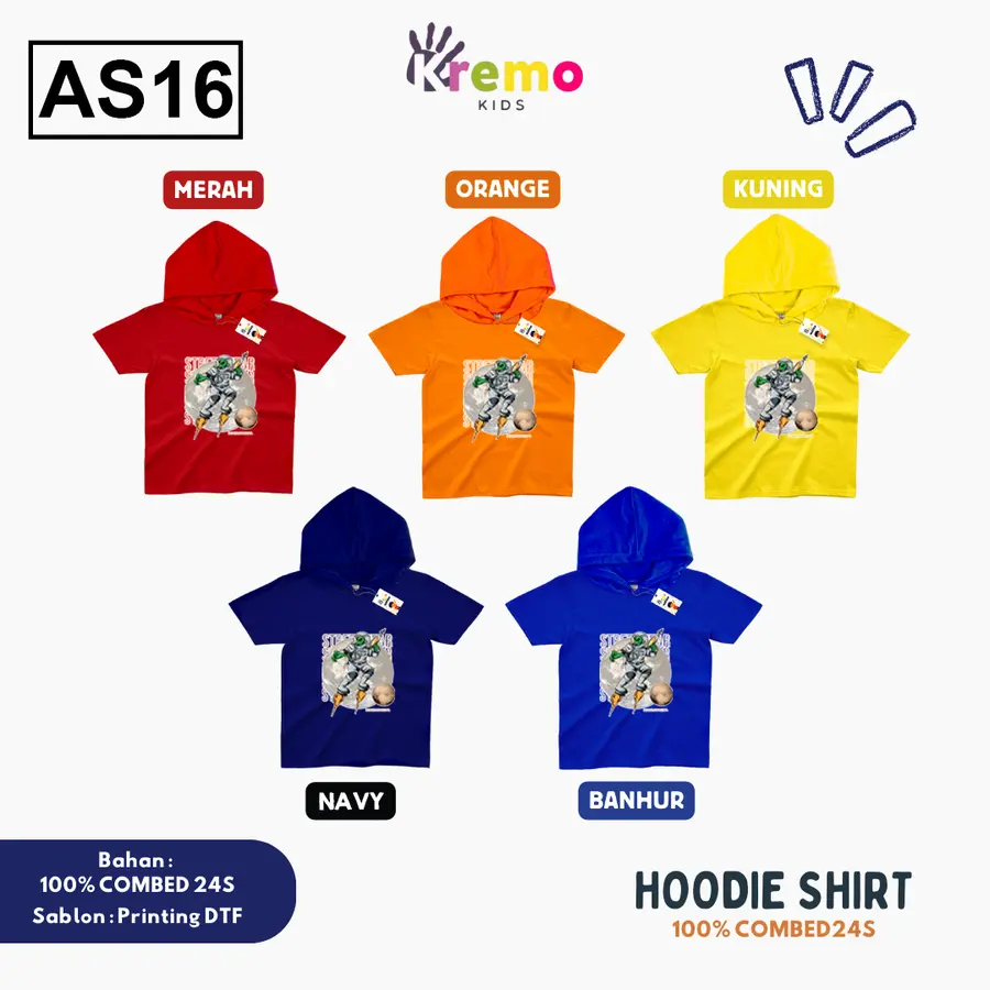 AS16 - Hoodie Kids Combed 24s Pendek [Varian: S (3-4 y) / Biru]