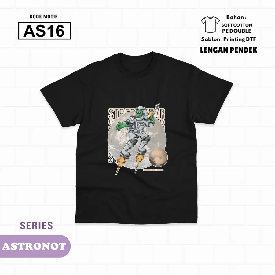 AS16 - Kaos Kids Soft Cotton Pendek [Varian: L (5-6 y) / Hitam]