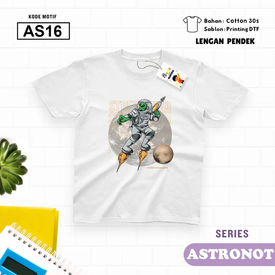 AS16 - Kaos Kids/Junior Cotton 30s Pendek [Varian: S Kids (1-2 y) / Biru Turkish]