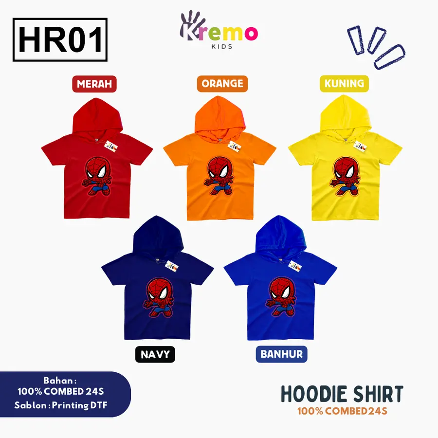 HR01 - Hoodie Kids Combed 24s Pendek [Varian: S (3-4 y) / Biru]