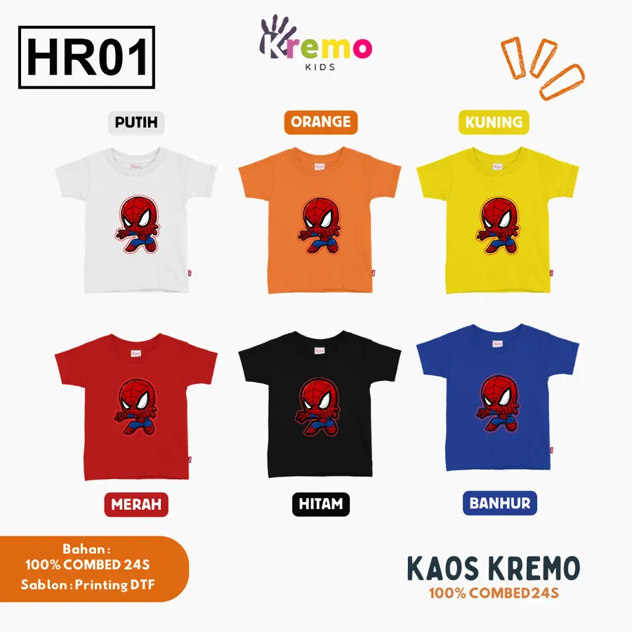 HR01 - Kaos Kids Combed 24s Pendek [Varian: S (3-4 y) / Biru]