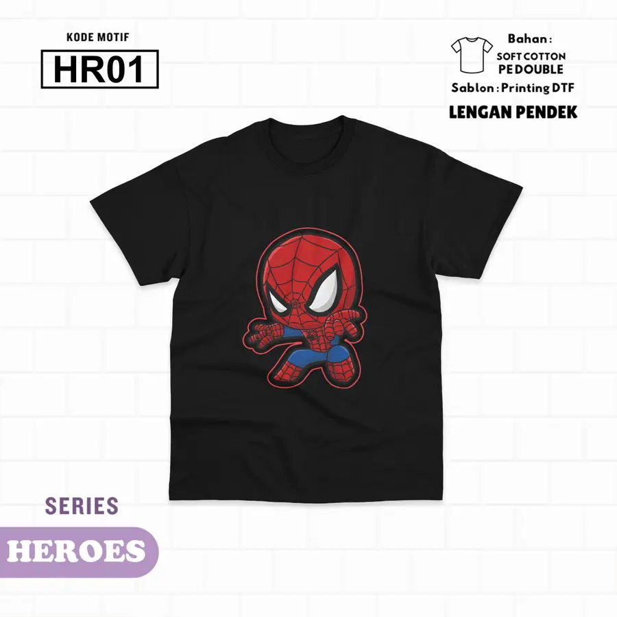 HR01 - Kaos Kids Soft Cotton Pendek [Varian: L (5-6 y) / Hitam]
