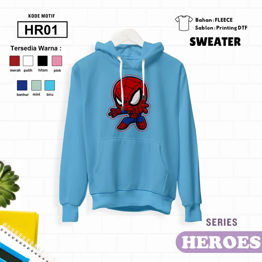 HR01 - Sweater Kids Fleece Panjang [Varian: L (5-6 y) / Biru]