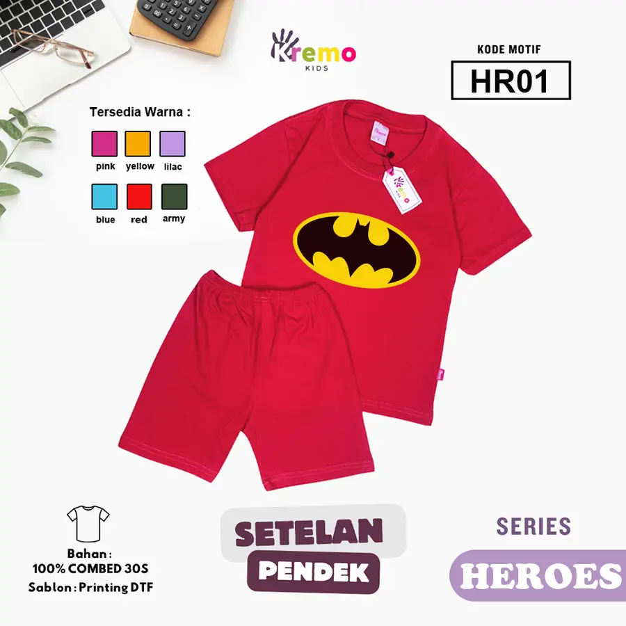 HR02 - Setelan Kids Combed 30s Pendek [Varian: S (3-4 y) / Army]