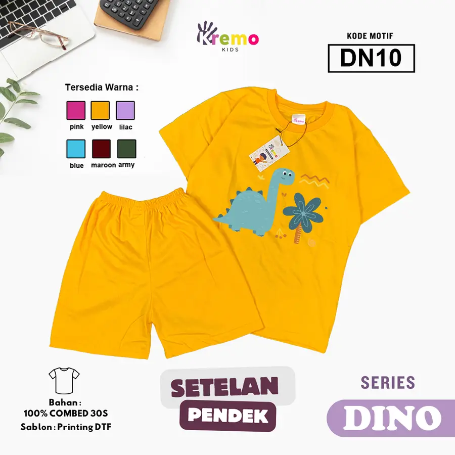 DN10 - Setelan Kids Combed 30s Pendek [Varian: S (3-4 y) / Army]