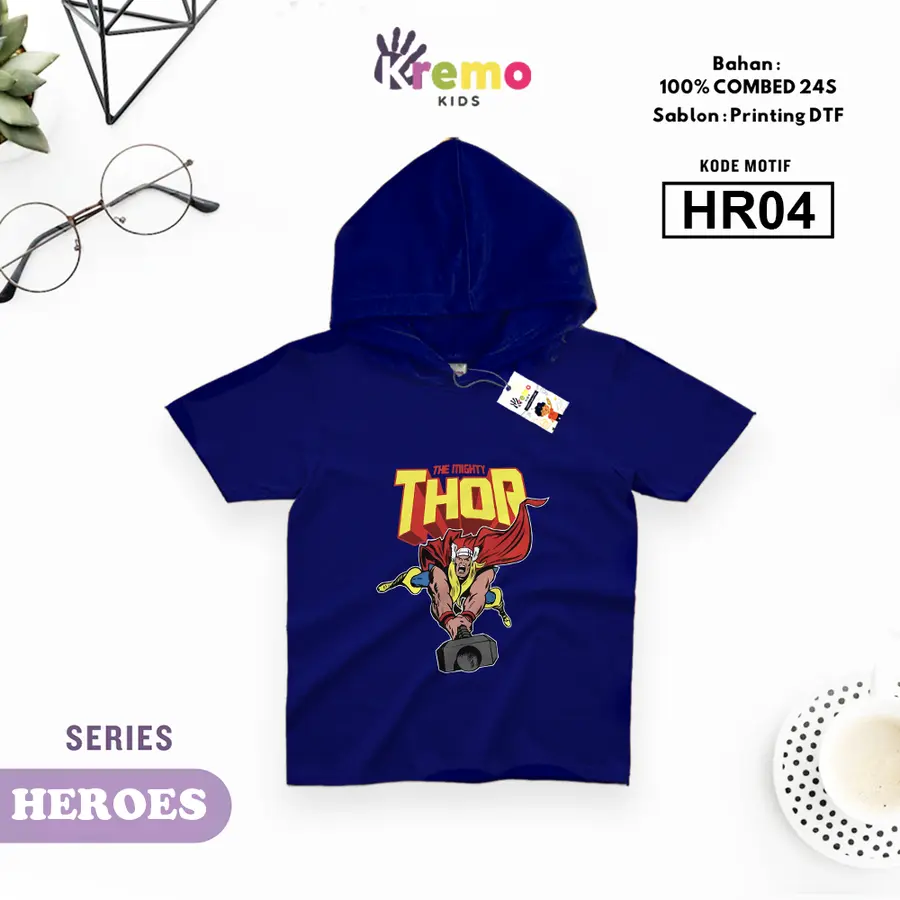 HR04 - Hoodie Kids Combed 24s Pendek [Varian: S (3-4 y) / Biru]