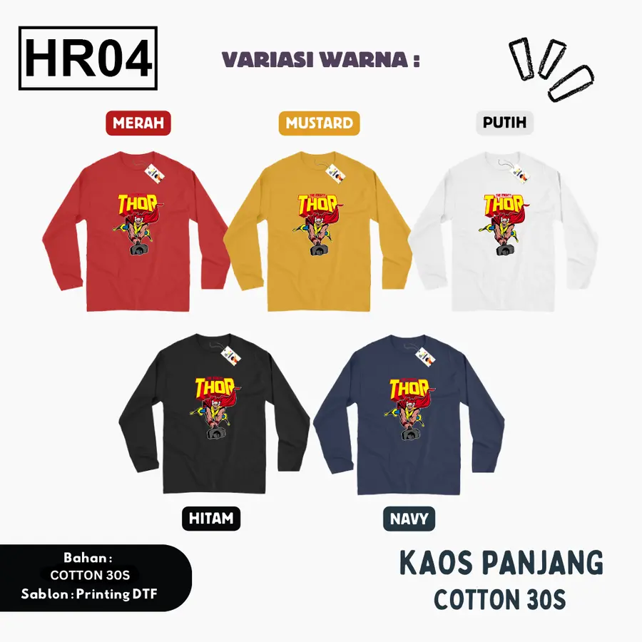 HR04 - Kaos Dewasa Cotton 30s Panjang [Varian: M / Hitam]