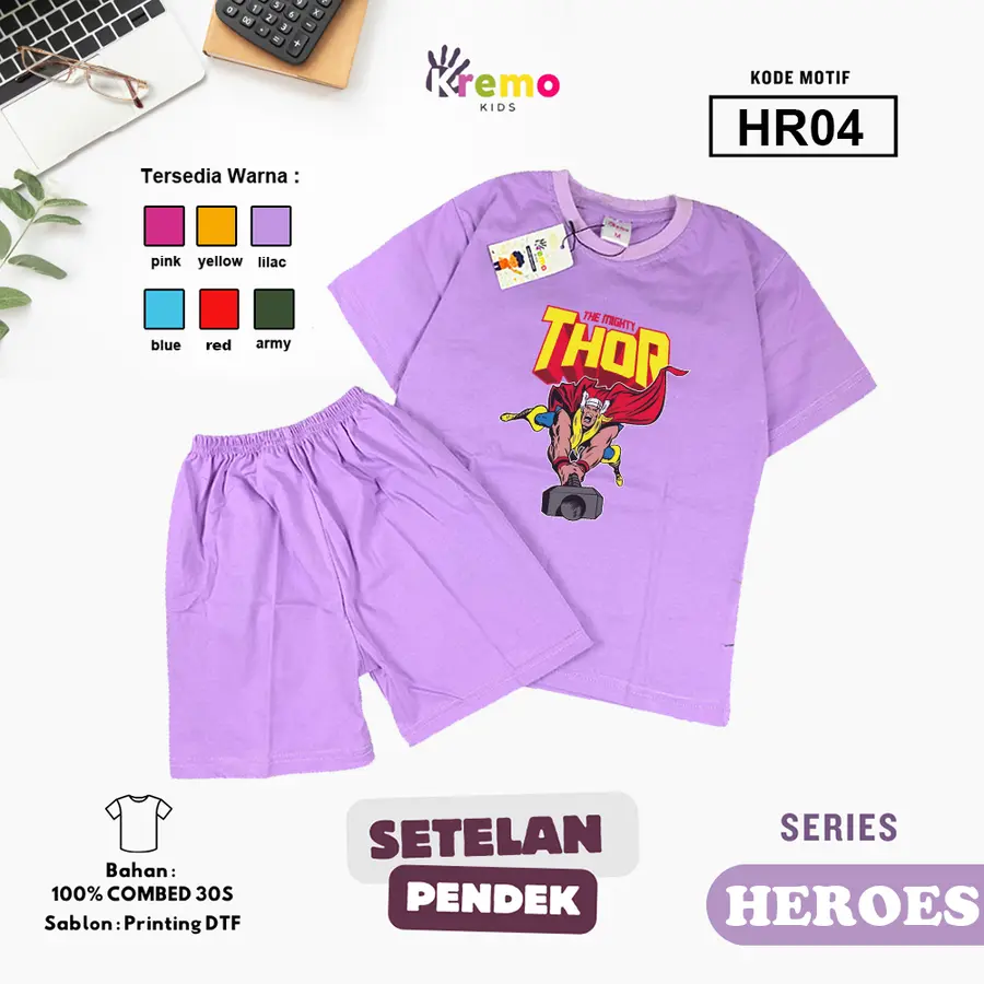 HR04 - Setelan Kids Combed 30s Pendek [Varian: S (3-4 y) / Army]