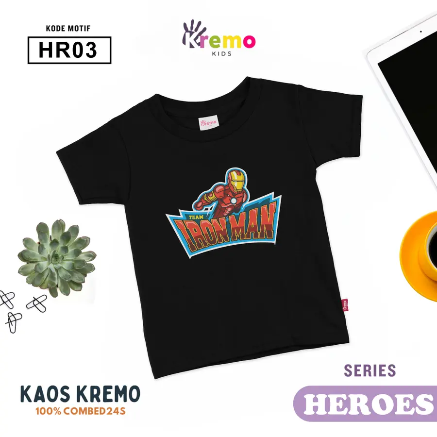 HR03 - Kaos Kids Combed 24s Pendek [Varian: S (3-4 y) / Biru]