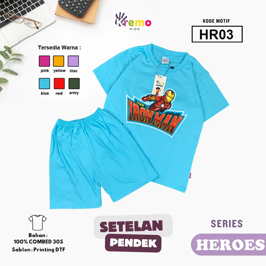 HR03 - Setelan Kids Combed 30s Pendek [Varian: S (3-4 y) / Army]