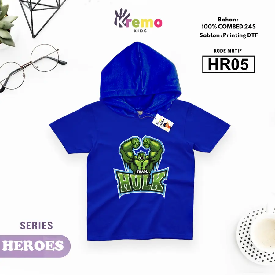HR05 - Hoodie Kids Combed 24s Pendek [Varian: S (3-4 y) / Biru]