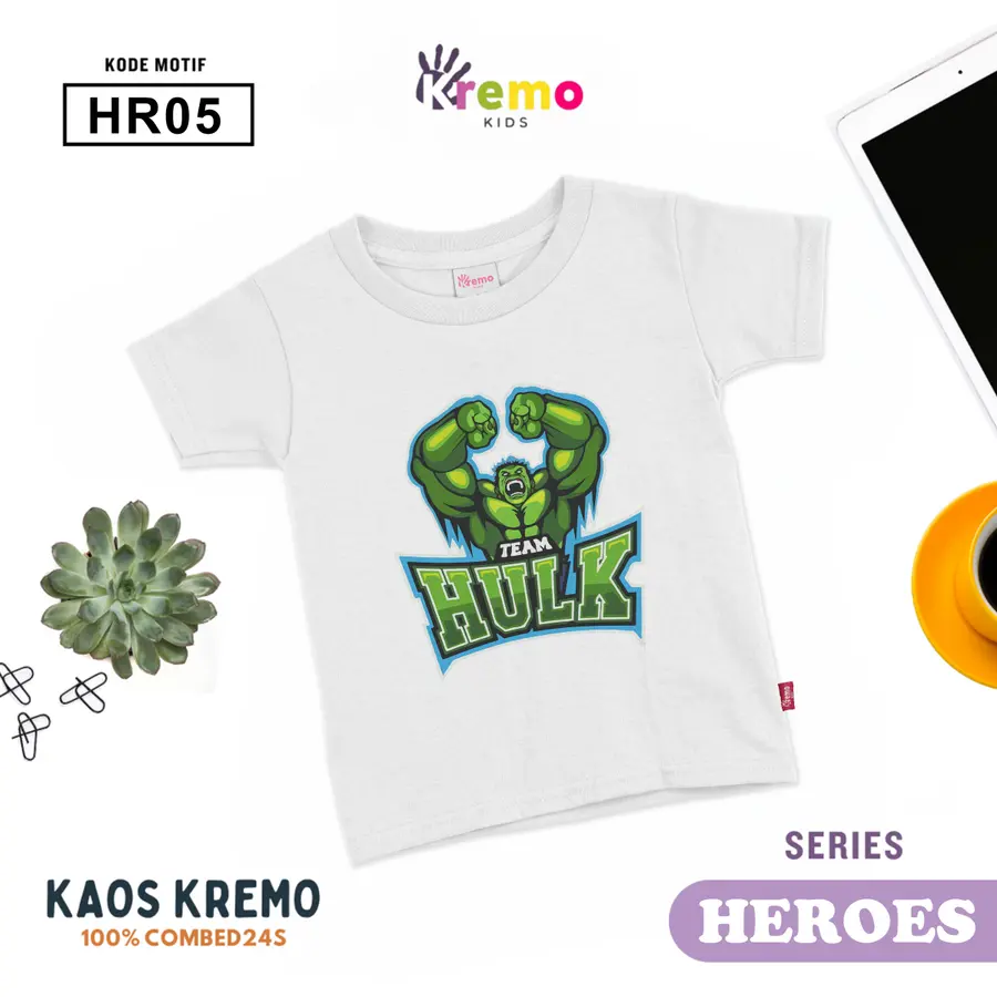 HR05 - Kaos Kids Combed 24s Pendek [Varian: S (3-4 y) / Biru]