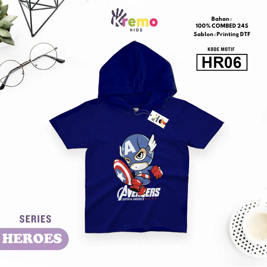 HR06 - Hoodie Kids Combed 24s Pendek [Varian: S (3-4 y) / Biru]