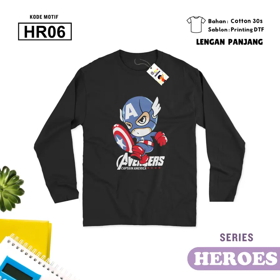 HR06 - Kaos Dewasa Cotton 30s Panjang [Varian: M / Hitam]