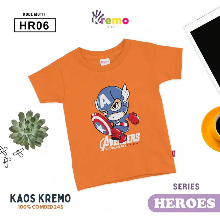 HR06 - Kaos Kids Combed 24s Pendek [Varian: S (3-4 y) / Biru]