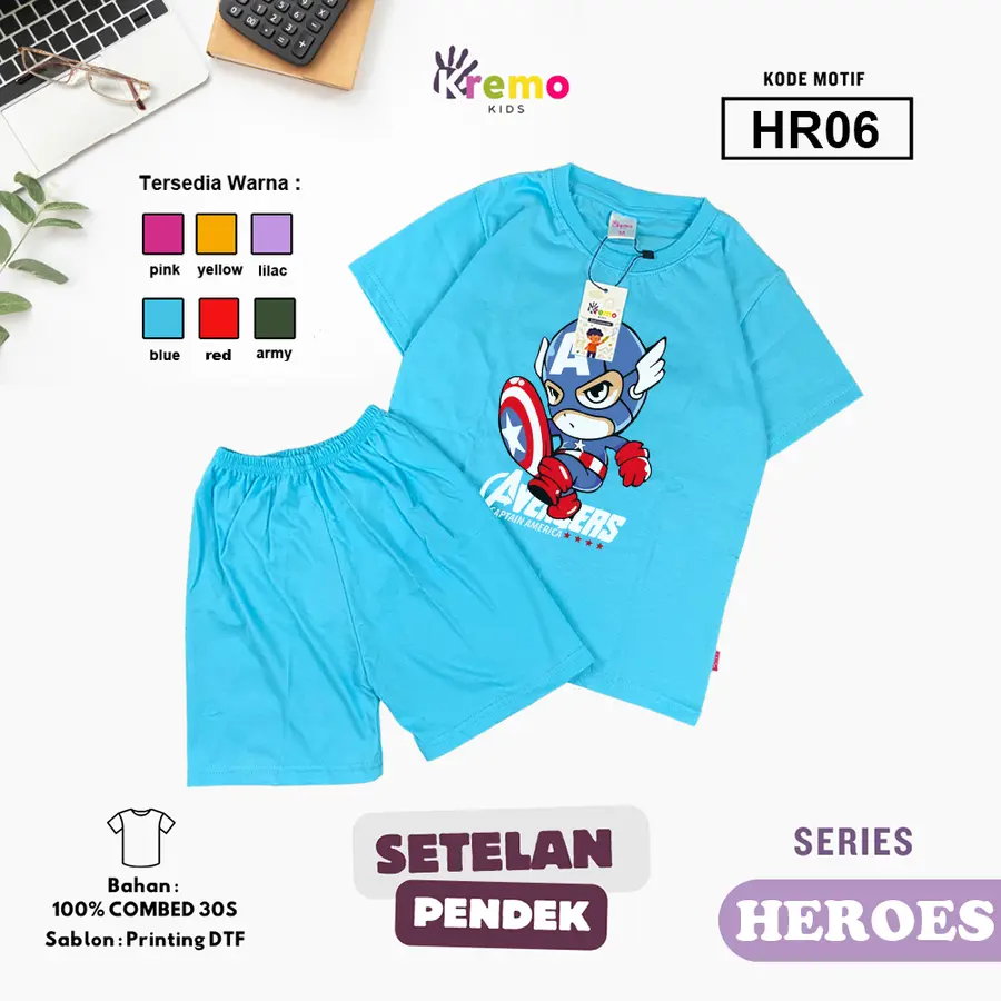HR06 - Setelan Kids Combed 30s Pendek [Varian: S (3-4 y) / Army]