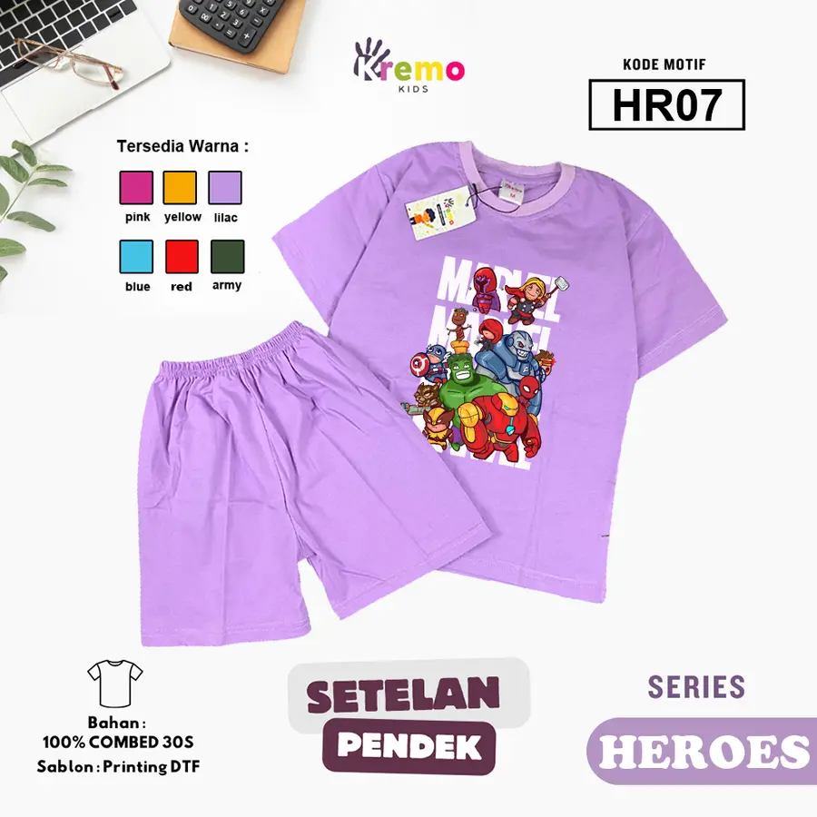 HR07 - Setelan Kids Combed 30s Pendek [Varian: S (3-4 y) / Army]