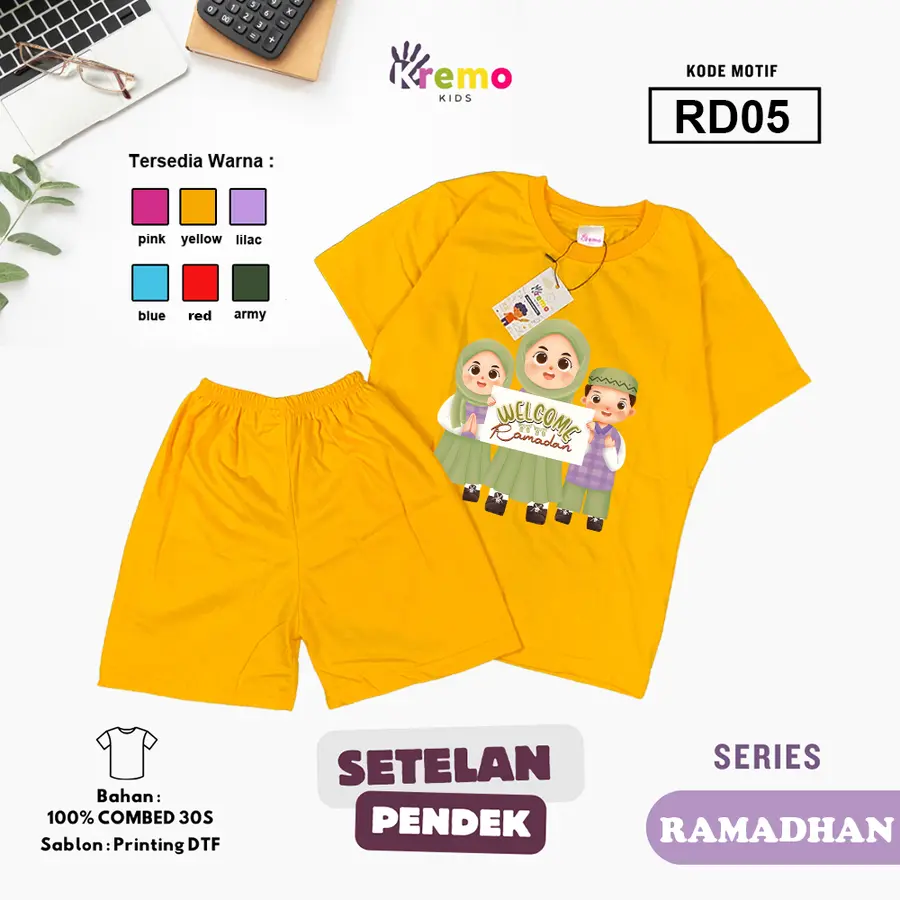RD05 - Setelan Kids Combed 30s Pendek [Varian: S (3-4 y) / Army]