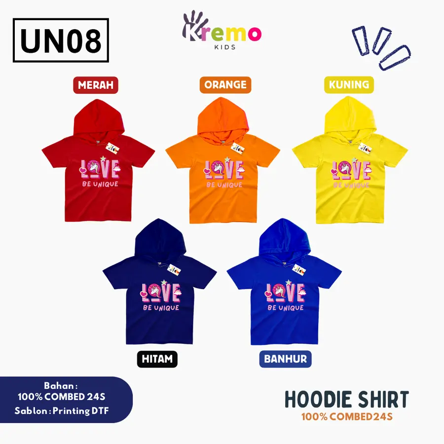 UN08 - Hoodie Kids Combed 24s Pendek [Varian: S (3-4 y) / Biru]