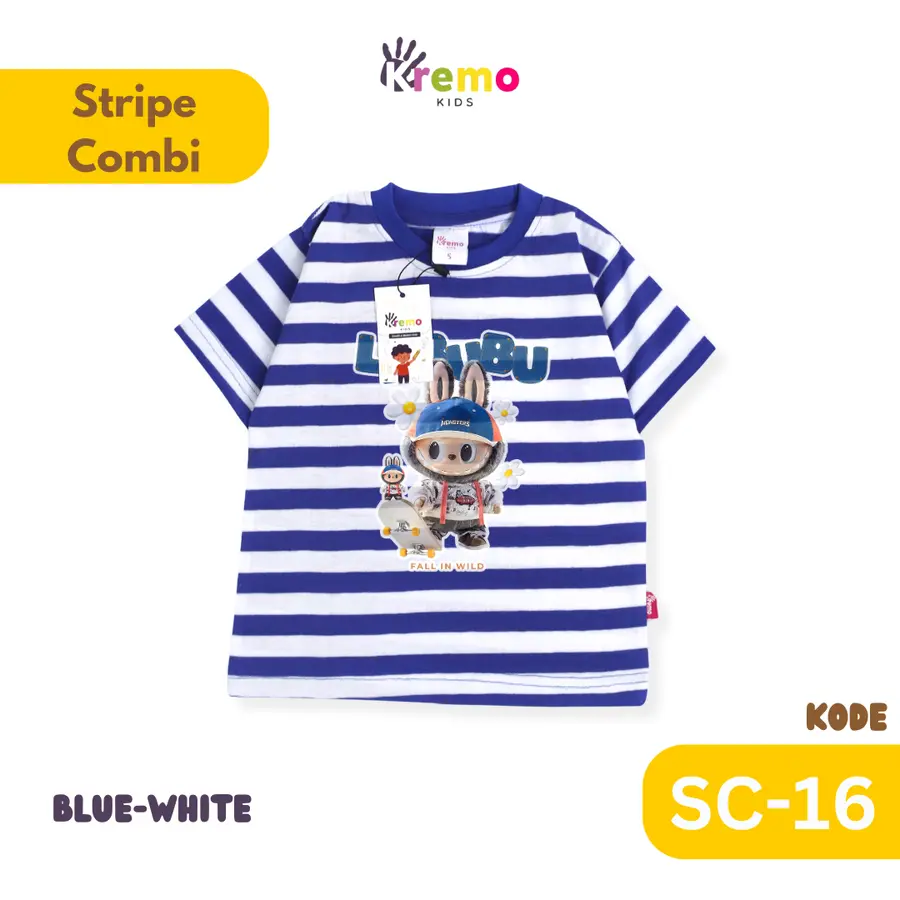 SC17 - Kaos Pendek Salur/Stripe Combi (CARTOON) [Varian: S / Black-White]