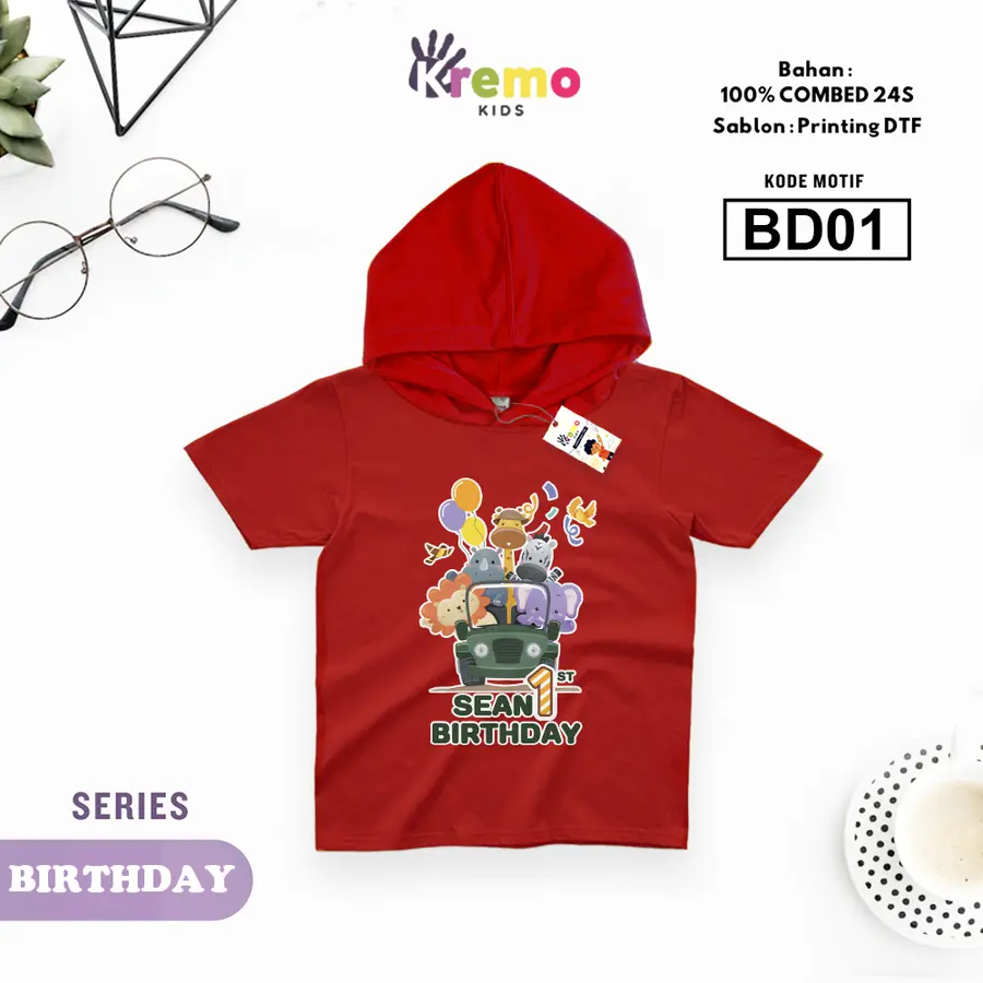 BD01 - Hoodie Kids Combed 24s Pendek [Varian: S (3-4 y) / Biru]