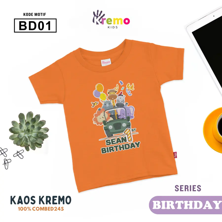 BD01 - Kaos Kids Combed 24s Pendek [Varian: S (3-4 y) / Biru]
