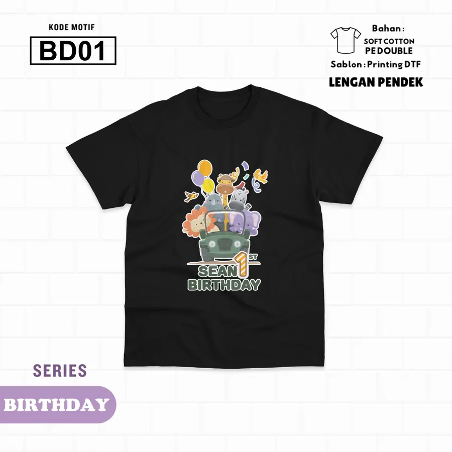 BD01 - Kaos Kids Soft Cotton Pendek [Varian: L (5-6 y) / Hitam]
