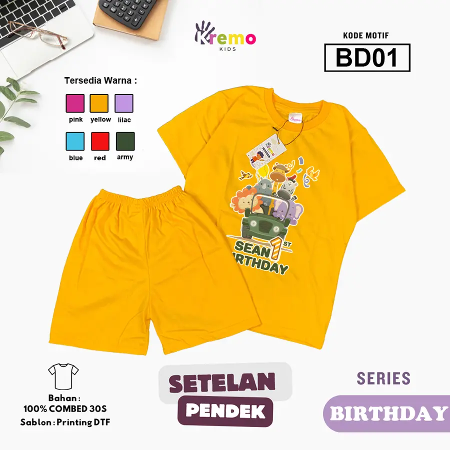 BD01 - Setelan Kids Combed 30s Pendek [Varian: S (3-4 y) / Army]
