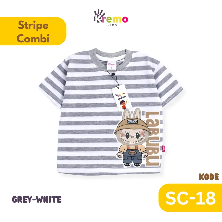 SC18 - Kaos Pendek Salur/Stripe Combi (CARTOON) [Varian: S / Black-White]