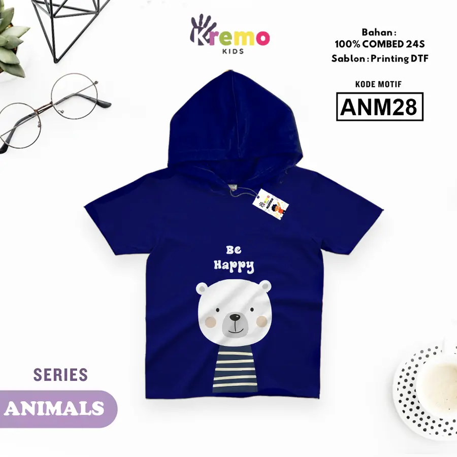ANM28 - Hoodie Kids Combed 24s Pendek [Varian: S (3-4 y) / Biru]