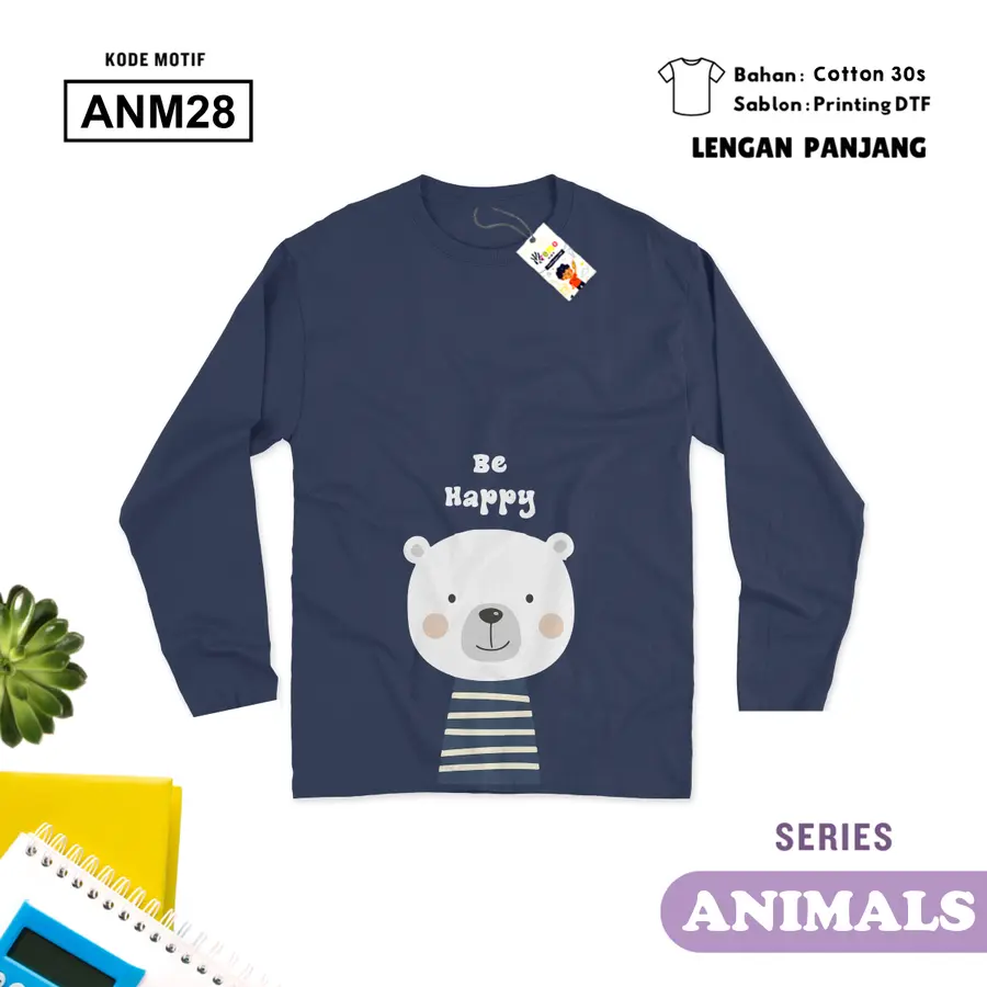ANM28 - Kaos Dewasa Cotton 30s Panjang [Varian: M / Hitam]