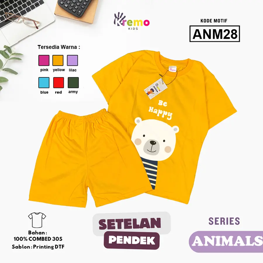 ANM28 - Setelan Kids Combed 30s Pendek [Varian: S (3-4 y) / Army]