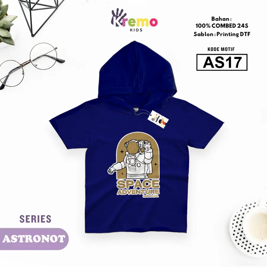 AS17 - Hoodie Kids Combed 24s Pendek [Varian: S (3-4 y) / Biru]