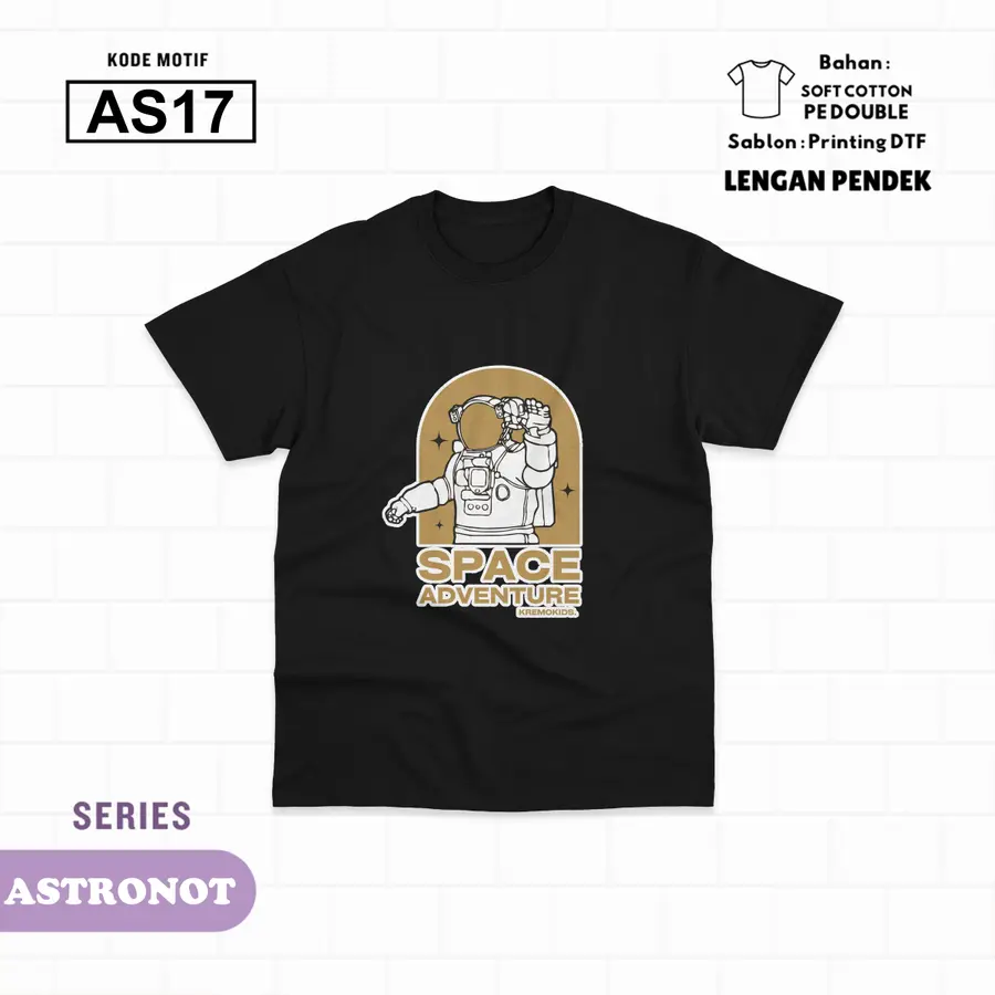 AS17 - Kaos Kids Soft Cotton Pendek [Varian: L (5-6 y) / Hitam]